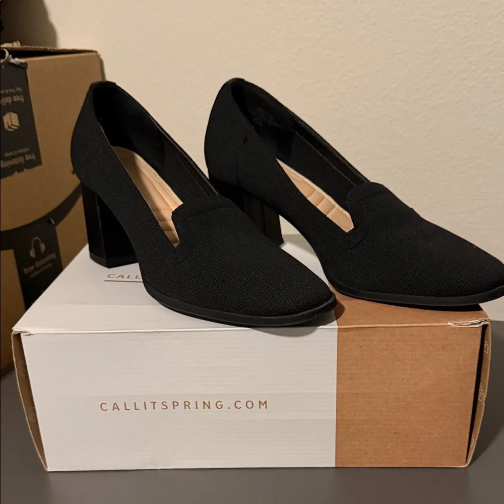 Adrienne Vittadini Black Knit Block Heel Loafer Pumps - Picture 1 of 7